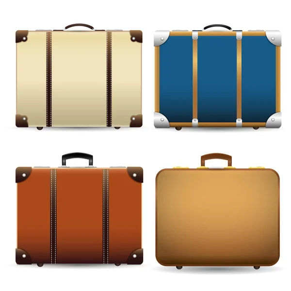 Maleta Vintage Retro Cerrada Conjunto Iconos Realistas Bolsa Viaje Ilustración — Vector de stock