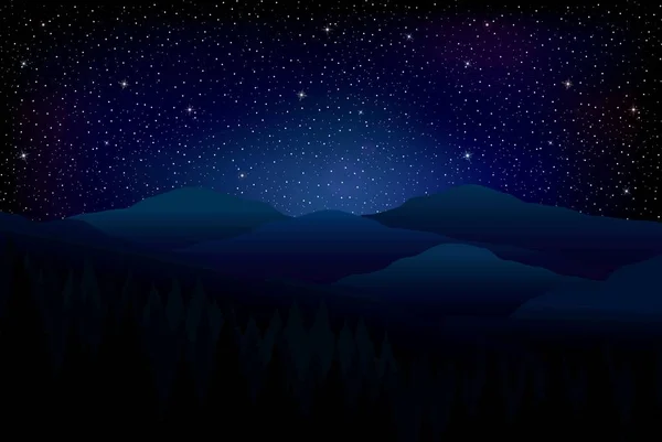 Векторный Фон Горами Ночью Небо Звездами Векторная Иллюстрация — стоковый вектор
