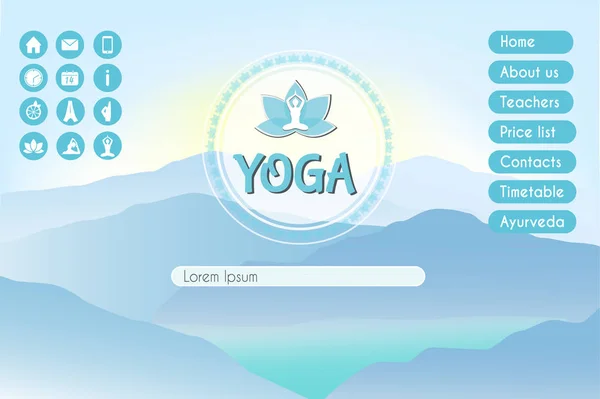 Plantilla Landing Page Del Sitio Web Yoga Studio Con Iconos — Vector de stock