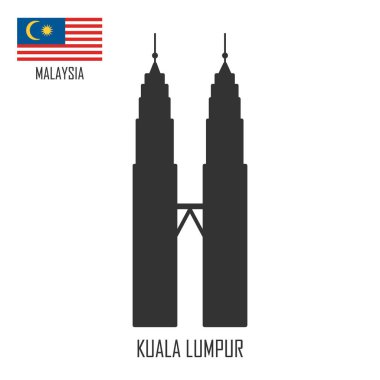 Malezya landmark. Kuala Lumpur ve Malezya bayrağı, kuleleri. Vektör çizim.