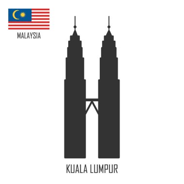 Malaysia landmark. Towers at Kuala Lumpur and Malaysian flag. Vector illustration. clipart