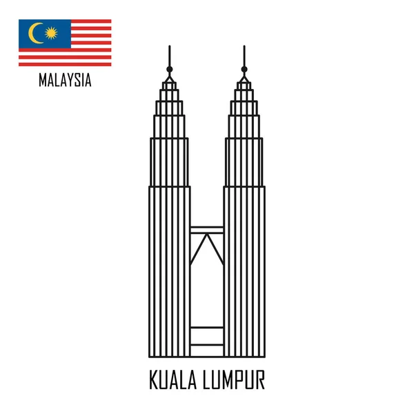 Malaysia Landmärke Towers Kuala Lumpur Och Malaysiska Flaggan Vektorillustration — Stock vektor