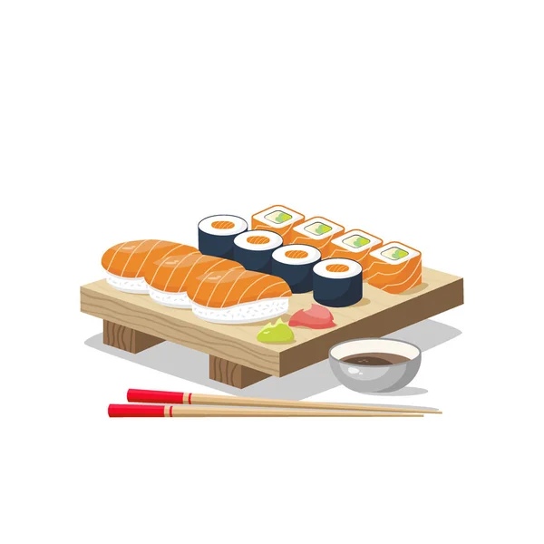 Conjunto Ícones Menu Sushi Ásia Cozinha Restaurante Delicioso Tabuleiro Estão —  Vetores de Stock