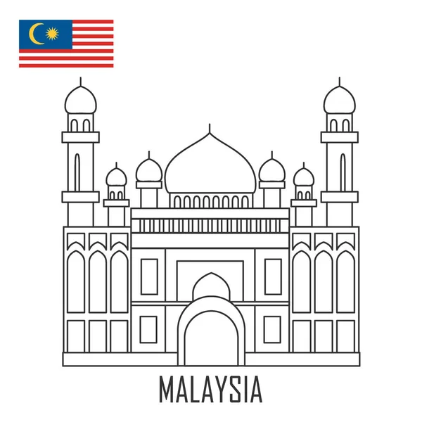 Landmarken Brunei Malaysia Moskén Och Malaysiska Flaggan Vektorillustration — Stock vektor