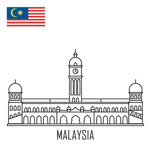 Marco Malásia Sultão Abdul Samad Palace Estilo Desenho Animado Plana —  Vetores de Stock