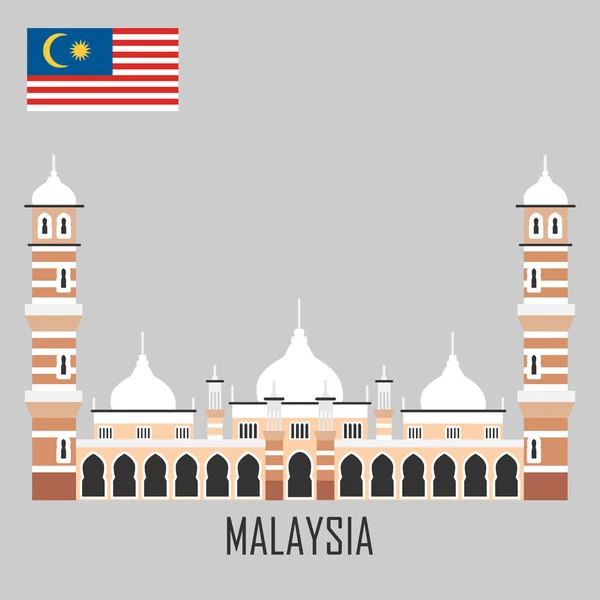 Malaysia Landmärke Moskén Masjid Jamek Kuala Lumpur Flat Tecknad Stil — Stock vektor