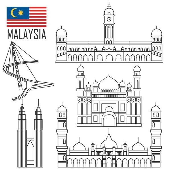 Anahat Stili Malezya Simge Yapılar Ile Ayarlayın Vektör Çizim — Stok Vektör