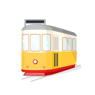 Lizbon, Portekiz Famous vintage sarı 28 tramvay. Taşıma simgesi. Vektör çizim