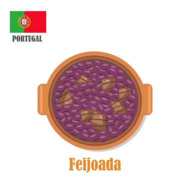 Feijoada. Ulusal Portekiz çanak. Üstten Görünüm vektör çizim. Brezilya mutfağı.