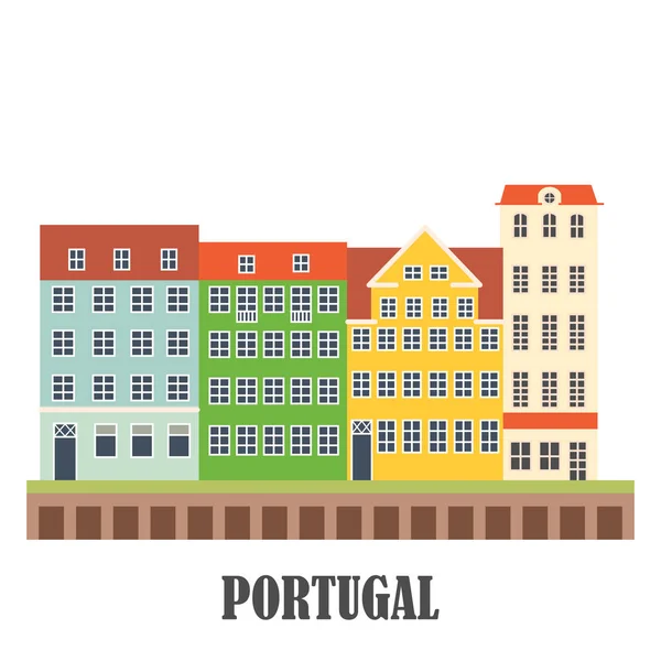 Portekiz Yerler Ayarla Eski Porto Eski Şehir Manzara Portekiz Simgesel — Stok Vektör