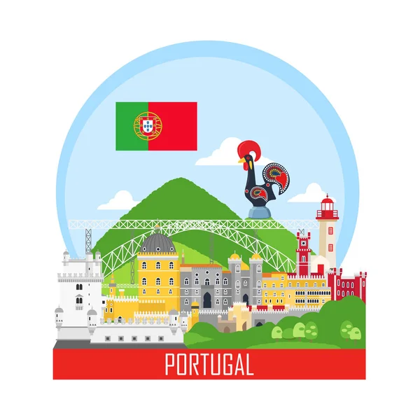 Fondo Portugal Con Iconos Nacionales Emblemáticos Estilo Plano Icono Para — Archivo Imágenes Vectoriales