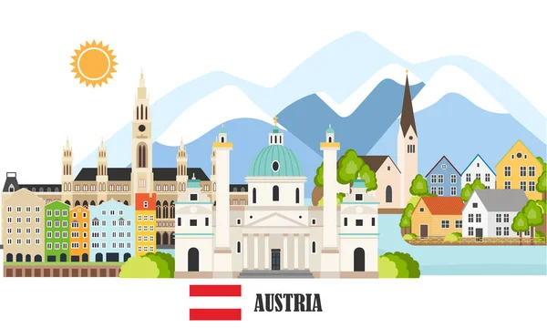 Paesaggio urbano con monumenti austriaci — Vettoriale Stock