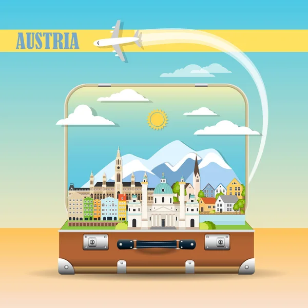 Cityscape com marcos austríacos — Vetor de Stock