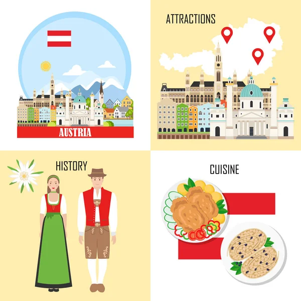 オーストリア オーストリアの観光スポット、機能、歴史背景 — ストックベクタ