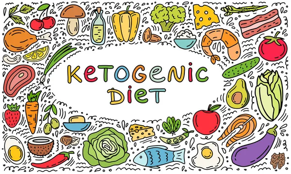 Keto dieta mão desenhada modelo de fundo — Vetor de Stock