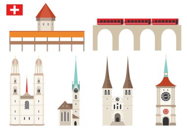 Set of Switzerland landmark icons in flat style clipart