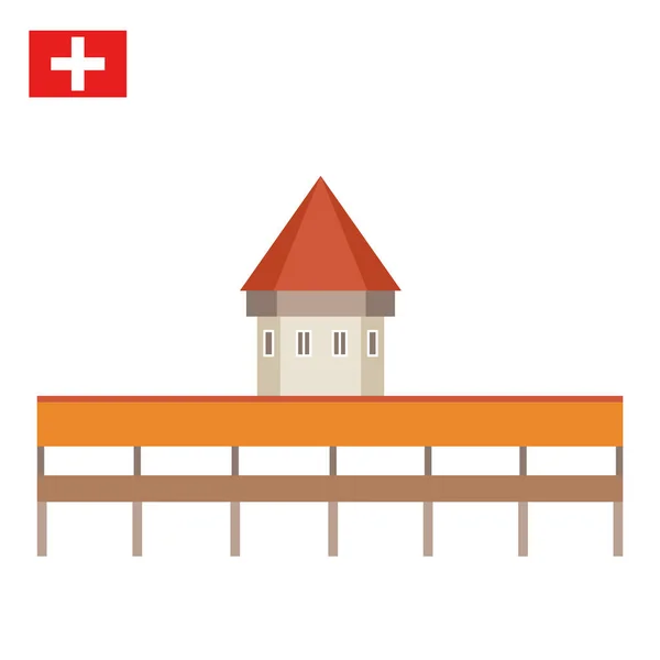 Puente de la Capilla en Lucerna, Suiza — Vector de stock