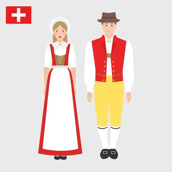 Ελβετική σε εθνικό κοστούμι με σημαία — Διανυσματικό Αρχείο