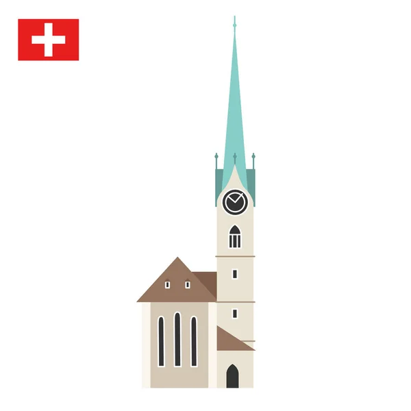 Kościół Fraumunster w Zurychu, Szwajcaria — Wektor stockowy