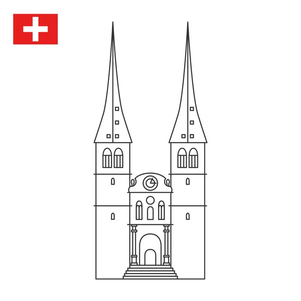 Iglesia de San Leodegar en Lucerna, Suiza . — Vector de stock