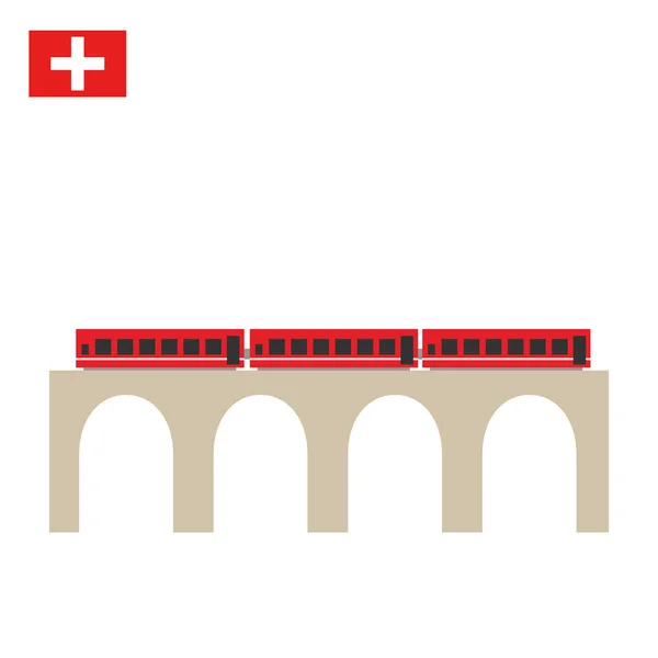 Tren en el famoso puente del viaducto landwasser. El ferrocarril de Rhaetian , — Vector de stock