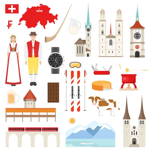 Sammlung flacher Symbole in der Schweiz — Stockvektor