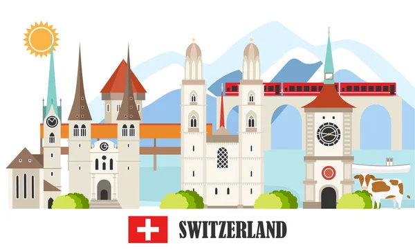 Suiza Lugares de interés de viaje fondo — Vector de stock