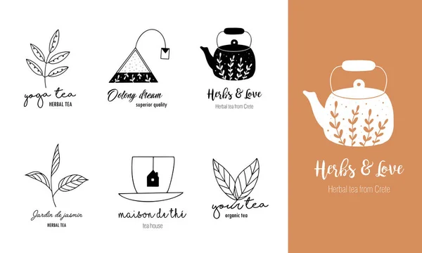 Logotipo de té dibujado a mano en estilo garabato — Vector de stock