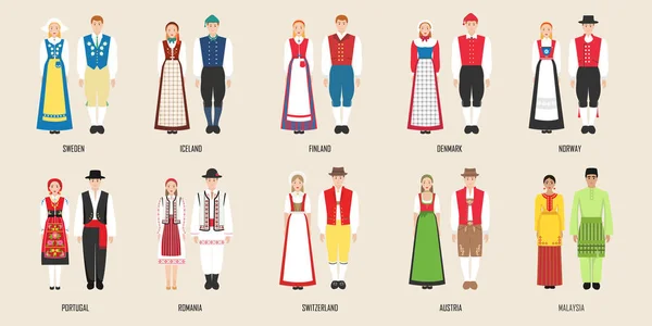 İsveç, İzlanda, Findland, Danimarka, Norveç ulusal kostümleri,