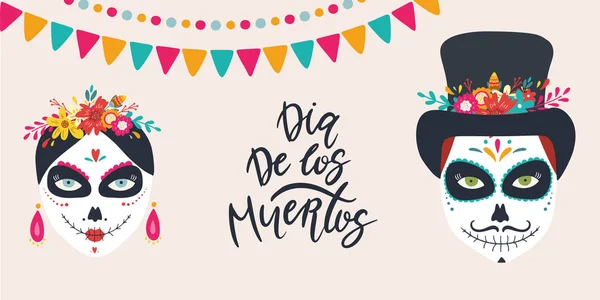 Dia de Los Muertos, ημέρα των νεκρών, μεξικάνικο πανό διακοπών, αυτοκίνητο — Διανυσματικό Αρχείο