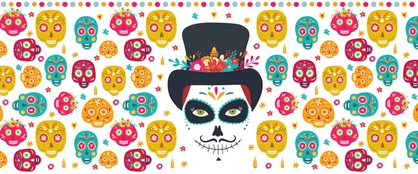 Dia de los muertos, Dia dos mortos, Banner feriado mexicano — Vetor de Stock