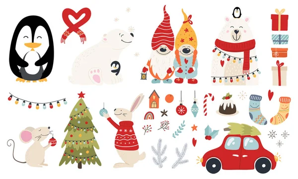 Set of christmas characters hugs — Stock Vector