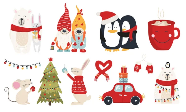 Juego de abrazos de personajes navideños — Archivo Imágenes Vectoriales