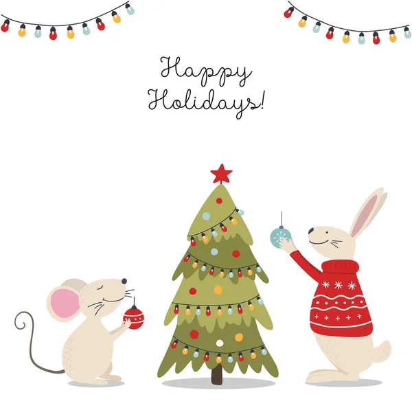 Weihnachtskarte mit Tieren Vektorgrafiken