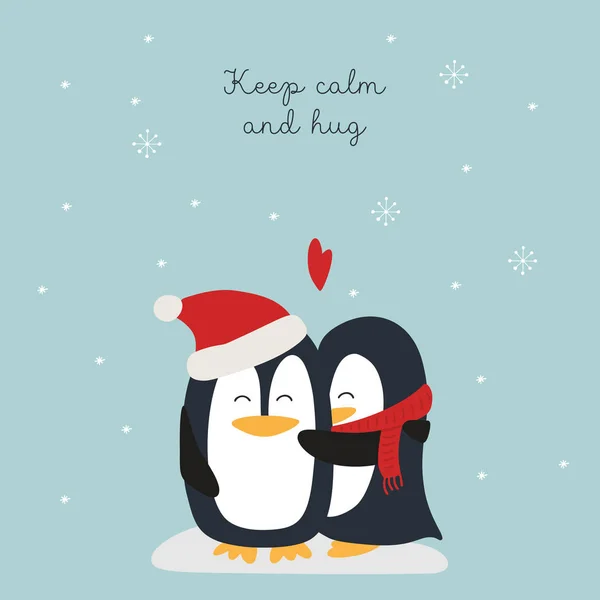 Świąteczna kartka z uściskami pingwinów Grafika Wektorowa