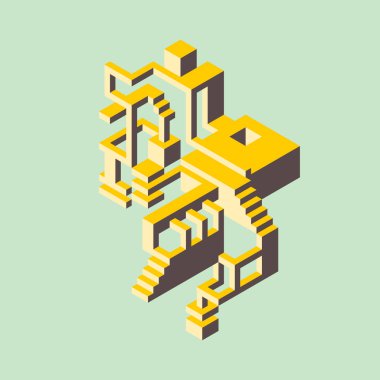 Renkli izometrik arka plan geometrik şekillerle dekoratif, illüstrasyon vektör