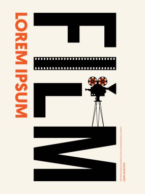 Film ve film modern retro VINTAGE poster arka plan. Tasarım öğesi şablonu kullanılan zemin, broşür, kitapçık, yayın, vektör çizim için