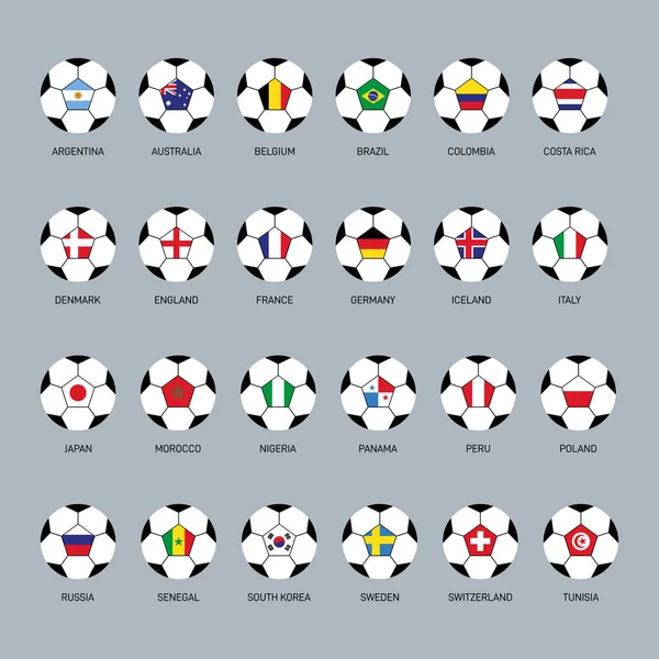 サッカー ボールのアイコン フラット デザイン ベクトル イラストの世界フラグのセット — ストックベクタ