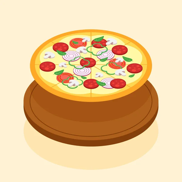 Izometryczne Pizza Woodern Serwujemy Taca Płaska Konstrukcja Ilustracji Wektorowych — Wektor stockowy