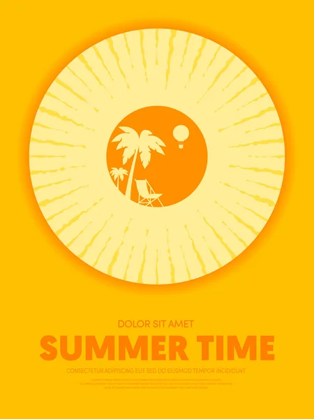 Verão Tempo Feliz Feriado Poster Template Fundo Ilha Praia Abacaxi — Vetor de Stock