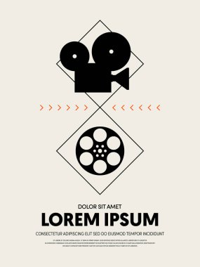 Film ve film festivali afiş şablon tasarım modern retro vintage tarzı. Arka plan, zemin, afiş, broşür, kitapçık, yayın, vektör çizim için kullanılabilir