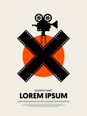 Film ve film festivali afiş şablon tasarım modern retro vintage tarzı. Arka plan, zemin, afiş, broşür, kitapçık, yayın, vektör çizim için kullanılabilir