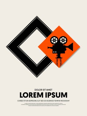 Film ve film festivali afiş şablon tasarım modern retro vintage tarzı. Arka plan, zemin, afiş, broşür, broşür, el ilanı, reklam, yayın, vektör çizim için kullanılabilir