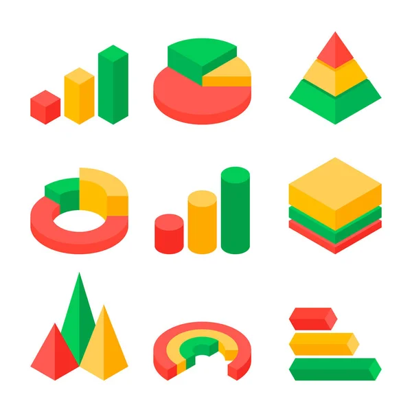 Set Van Moderne Zakelijke Grafiek Diagram Isometrische Pictogram Geïsoleerd Een — Stockvector