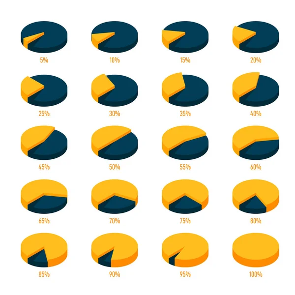 Set Van Moderne Percentage Cirkeldiagram Met Nummer Geïsoleerd Witte Achtergrond — Stockvector