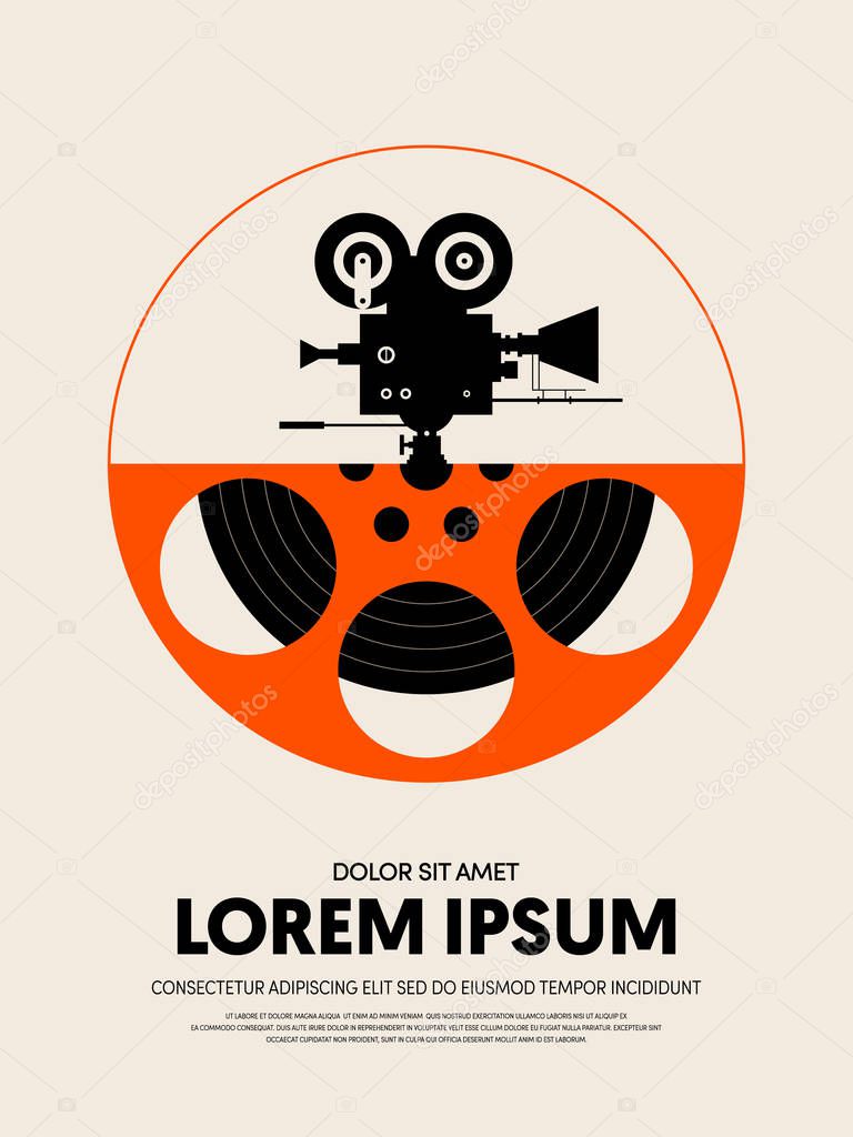 Movie and film festival poster template design modern retro vintage style. Can be used for background, backdrop, banner, brochure, leaflet, flyer, advertisement, publication, vector illustration