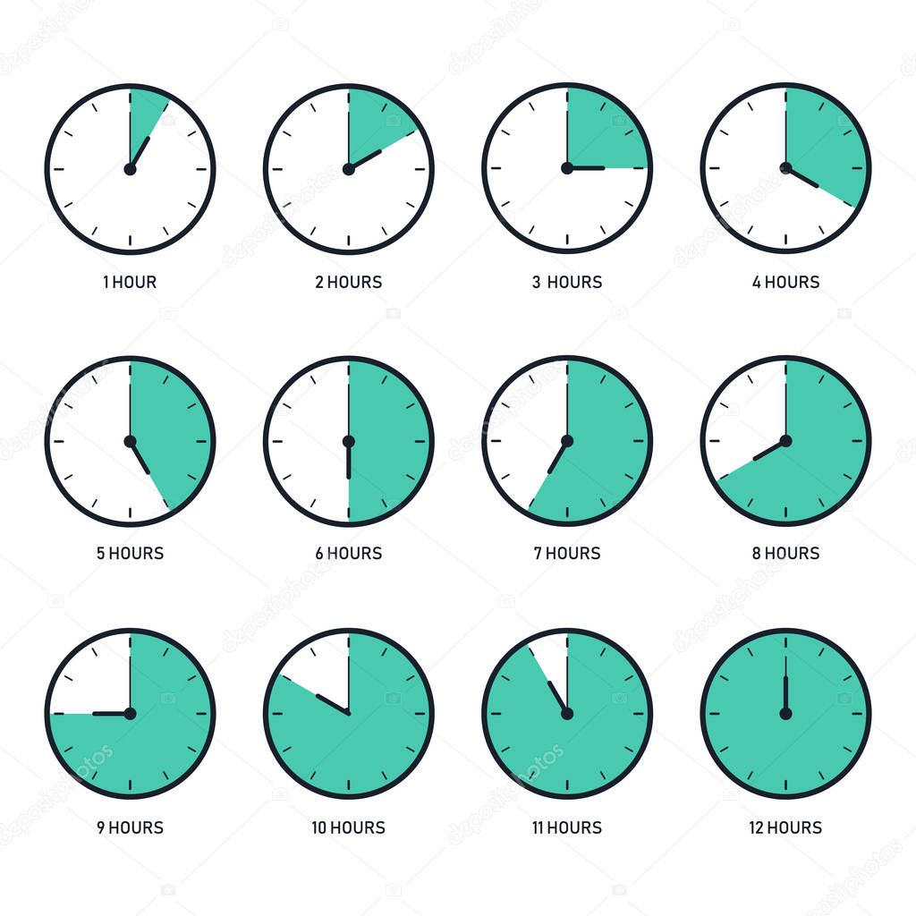 Time clock icon set flat design, vector illustration