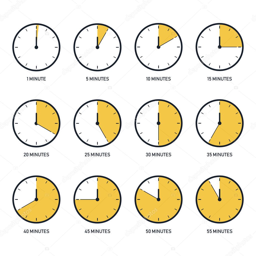 Time clock icon set flat design, vector illustration