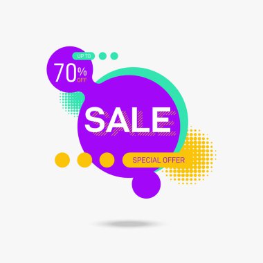 Sale banner decorative with modern colorful geometric shape isolated on white background. Can be used for business advertisement, promotional material, publication, leaflet, flyer, vector illustration clipart