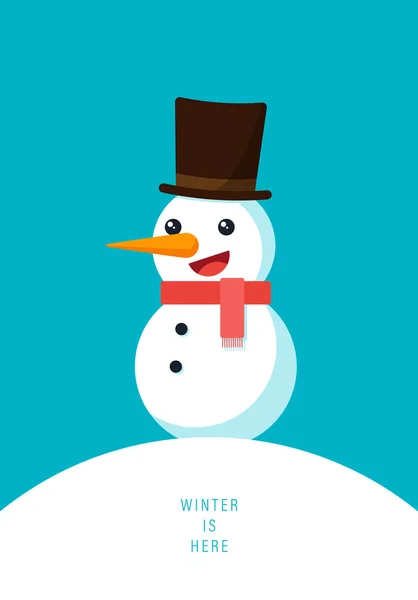 冬雰囲気コンセプト クリスマスや雪だるまの上に白の帽子をかぶって笑顔で新年ポスター背景雪マウンテン ビュー ベクトル イラスト — ストックベクタ